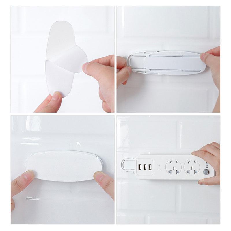 Self Adhesive Desktop Socket Fixer, Power Strip Holder Wall Mount With Cable Organizer Clips, Suitable For Wifi Routers, Remote Controls