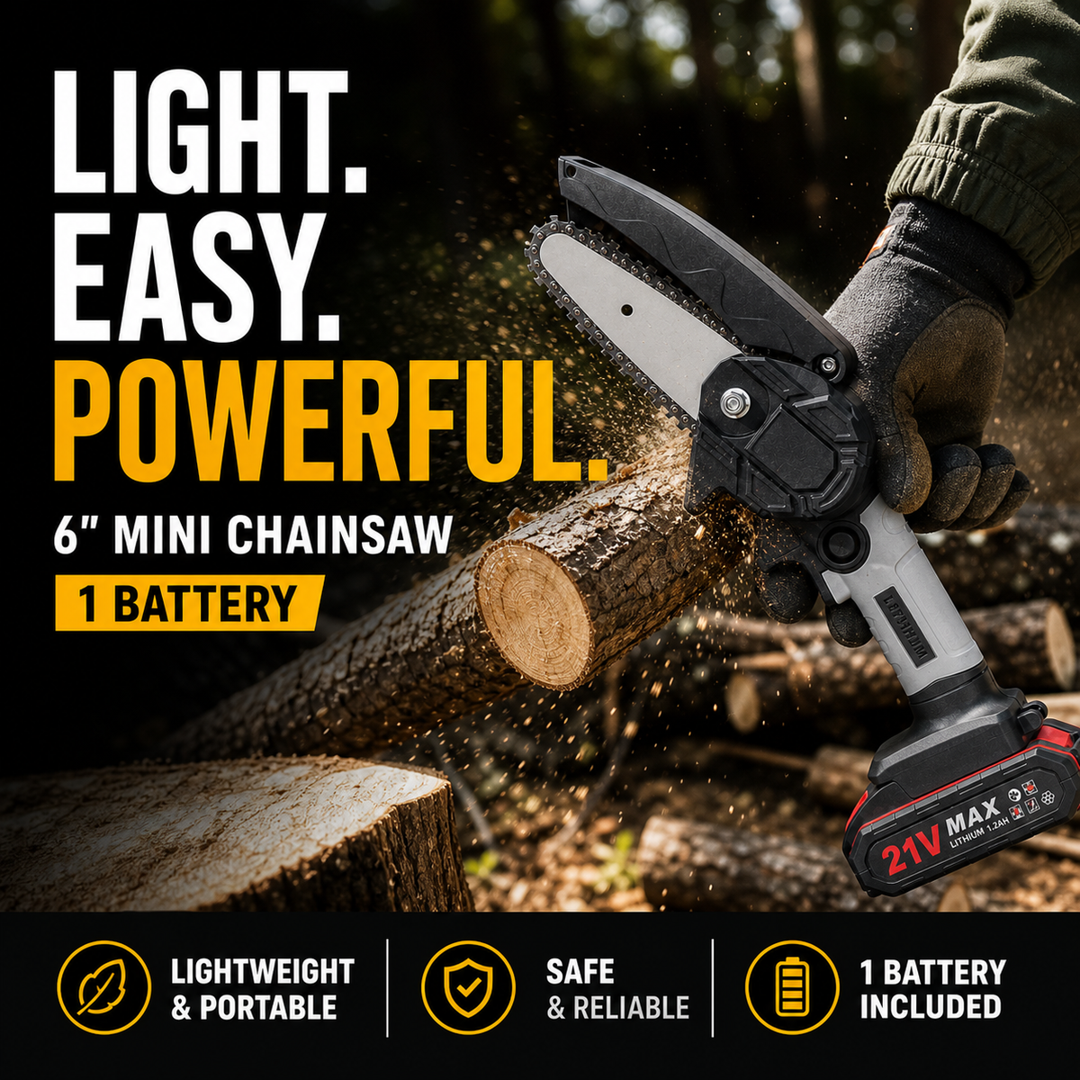6 Inch Cordless Mini Chainsaw With 2 Batteries