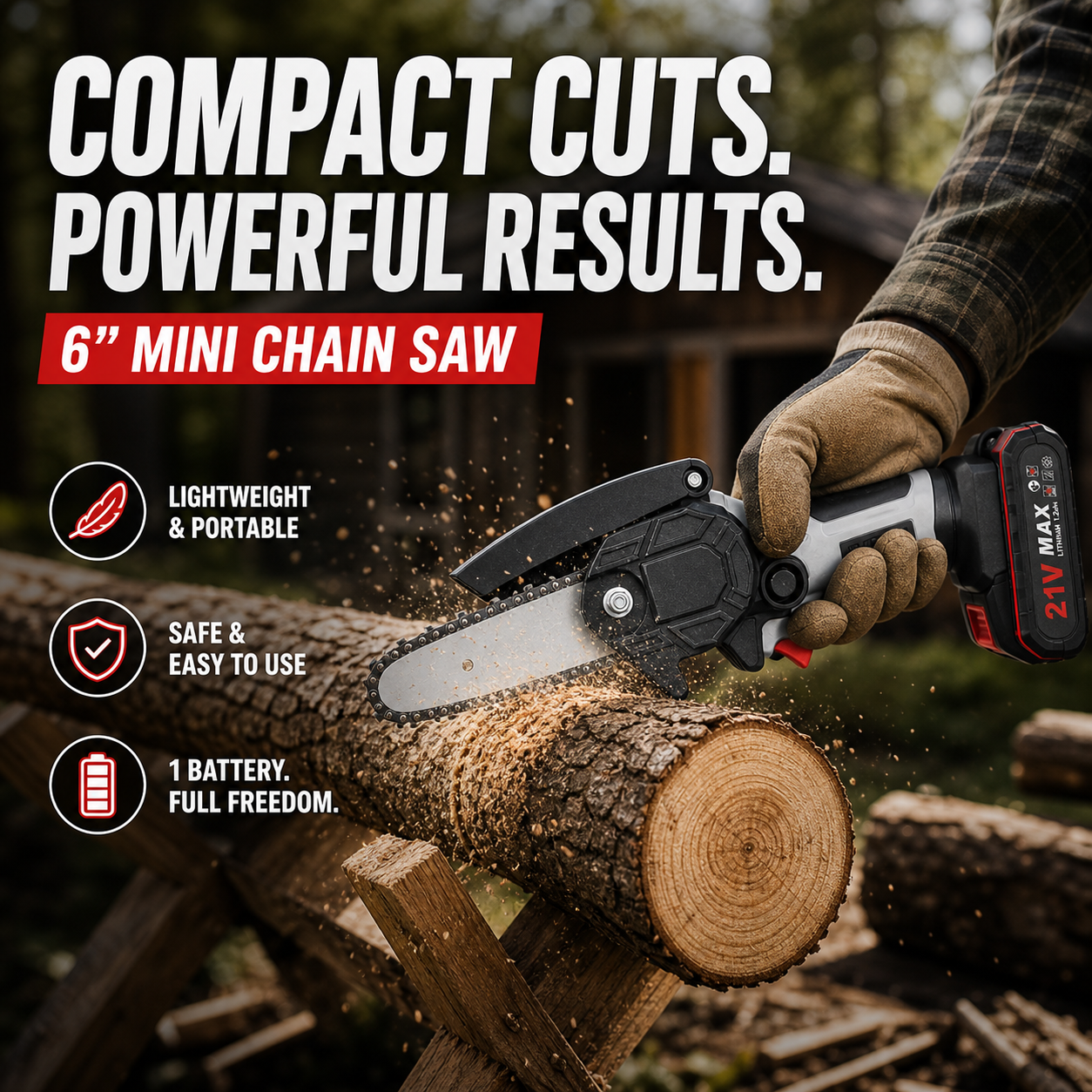 6 Inch Cordless Mini Chainsaw With 2 Batteries